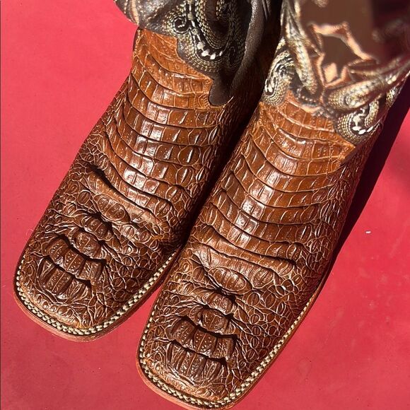 Ferrini Men's Caiman Croc Print Cowboy Boot Brown 10.5 D Wide Square Toe 4039323 - Picture 2 of 16